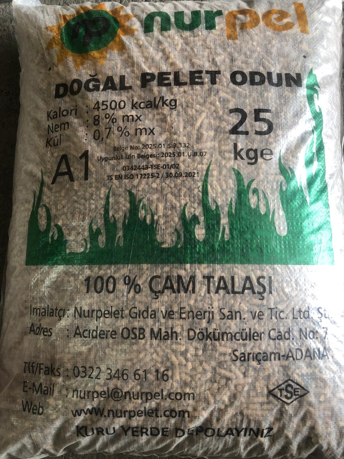 %100 Çam Peleti Yakıtı - A1+ Belgeli 25 kg Torba